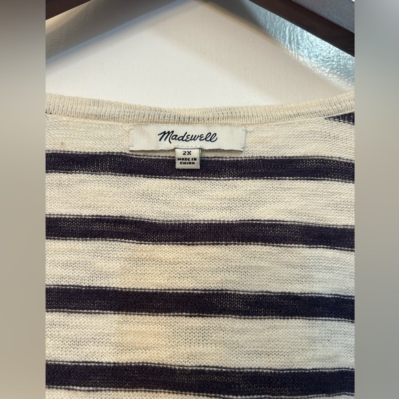 Madewell | Striped Lightweight Cardigan White Navy 2X - Picture 5 of 6